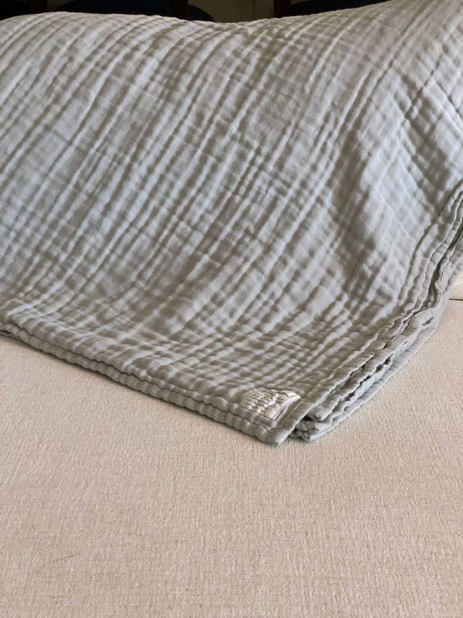 Summer-Weight Organic Gauze Full/ Queen Muslin Blanket in Glacial Sage Organic Cotton Muslin Blanket Gray Heron