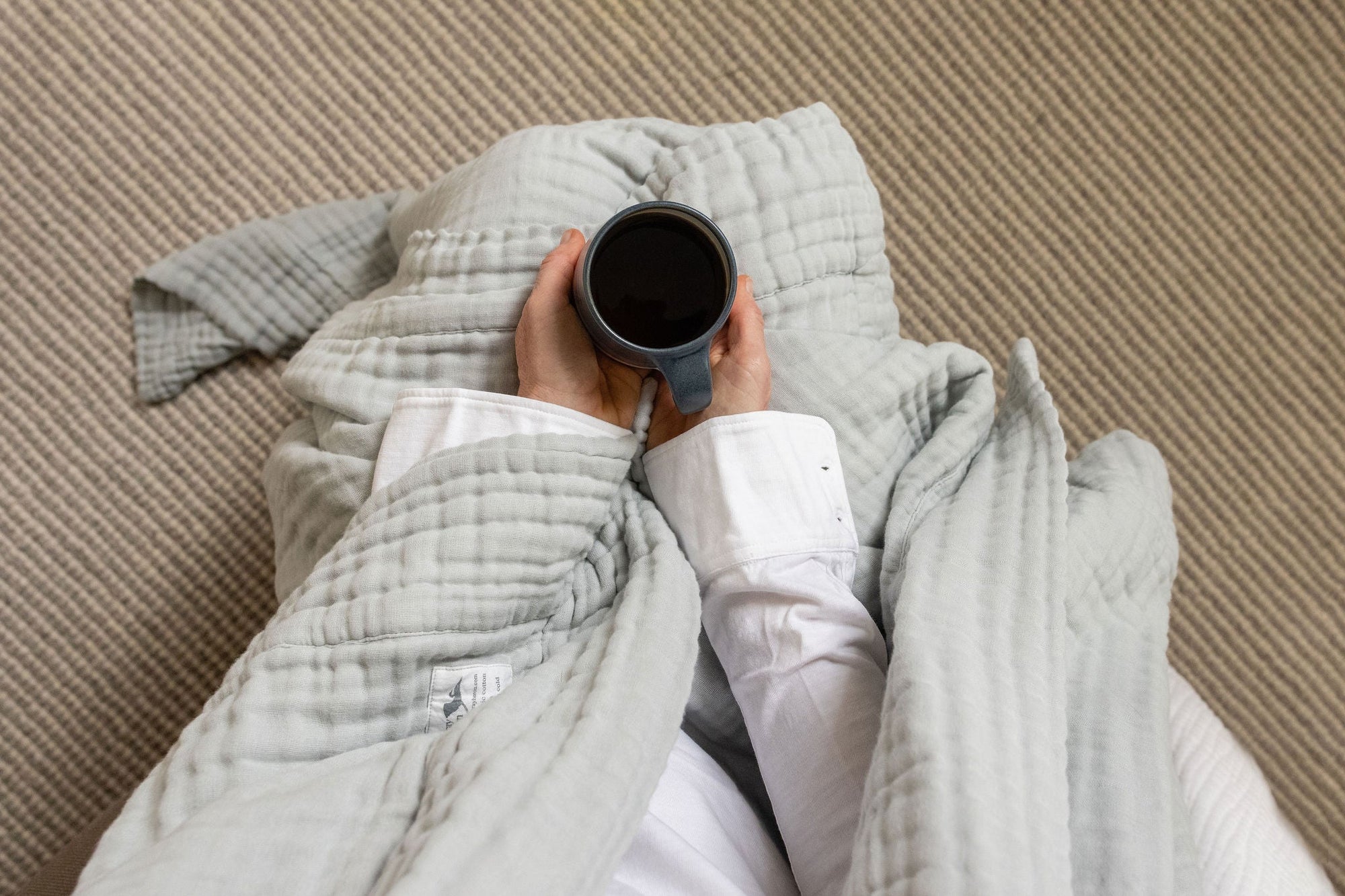 Summer-Weight Organic Gauze Full/ Queen Muslin Blanket in Glacial Sage Organic Cotton Muslin Blanket Gray Heron