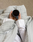 Summer-Weight Organic Gauze Full/ Queen Muslin Blanket in Glacial Sage Organic Cotton Muslin Blanket Gray Heron