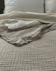 Summer-Weight Organic Gauze Full/Queen in Oat Adult Organic Cotton Muslin Blanket Gray Heron