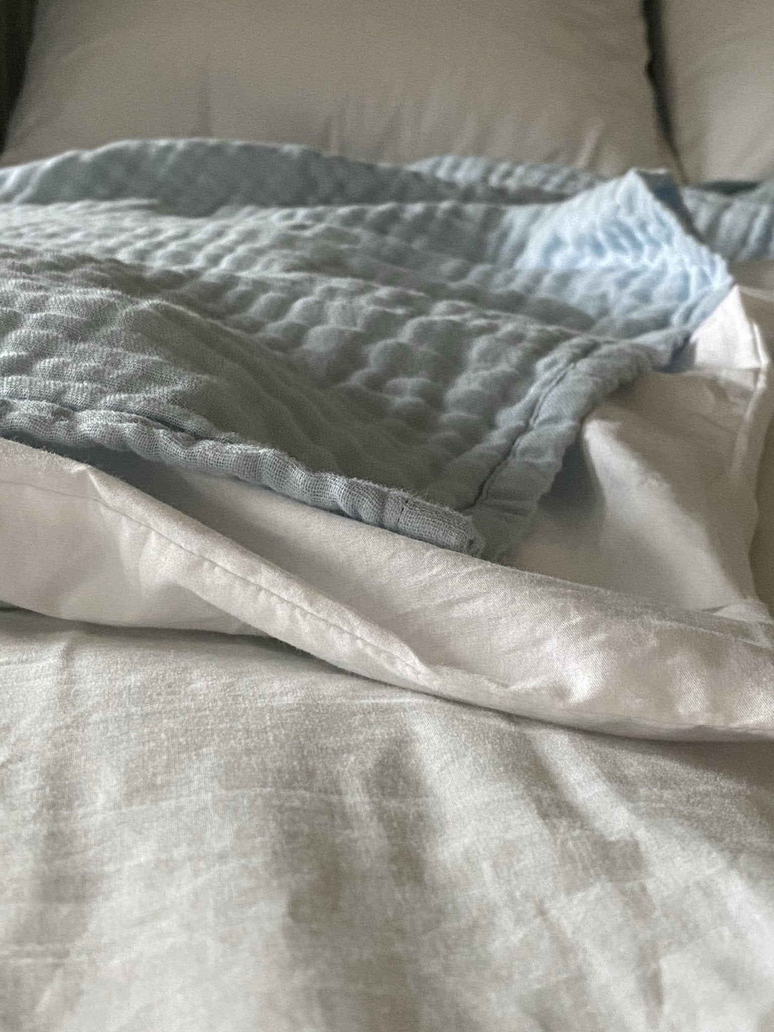 Summer-Weight Organic Gauze Full/Queen Blanket in Sky Blue Organic Muslin Blanket Gray Heron
