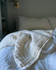 All-Season Organic Muslin Queen Blanket in No-Dye Natural Cream Gray Heron