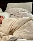 Organic Muslin Oversized Throw/Twin with 5 Inch Border, Natural, No-Dye 8 Layer Cotton Muslin Oversized Throw Gray Heron