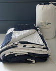 Navy Sand Dollar with Snow Border Queen Adult Organic Cotton Muslin Blanket Gray Heron Blankets