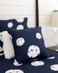 Navy Sand Dollar with Snow Border Queen Sale Adult Organic Cotton Muslin Blanket Gray Heron Blankets