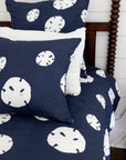 Navy Sand Dollar with Snow Border Queen Sale Adult Organic Cotton Muslin Blanket Gray Heron Blankets
