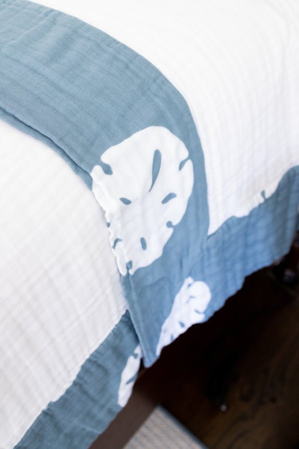 Sand Dollar and Slate All-Season Organic Muslin King Blanket Adult Organic Muslin Blanket Gray Heron