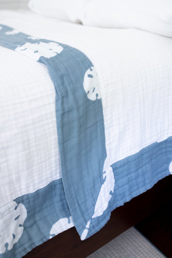 Sand Dollar and Slate All-Season Organic Muslin King Blanket Adult Organic Muslin Blanket Gray Heron