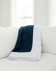 All-Season Organic Muslin Throw Blankets Organic Cotton Muslin Blanket Gray Heron Navy & Snow