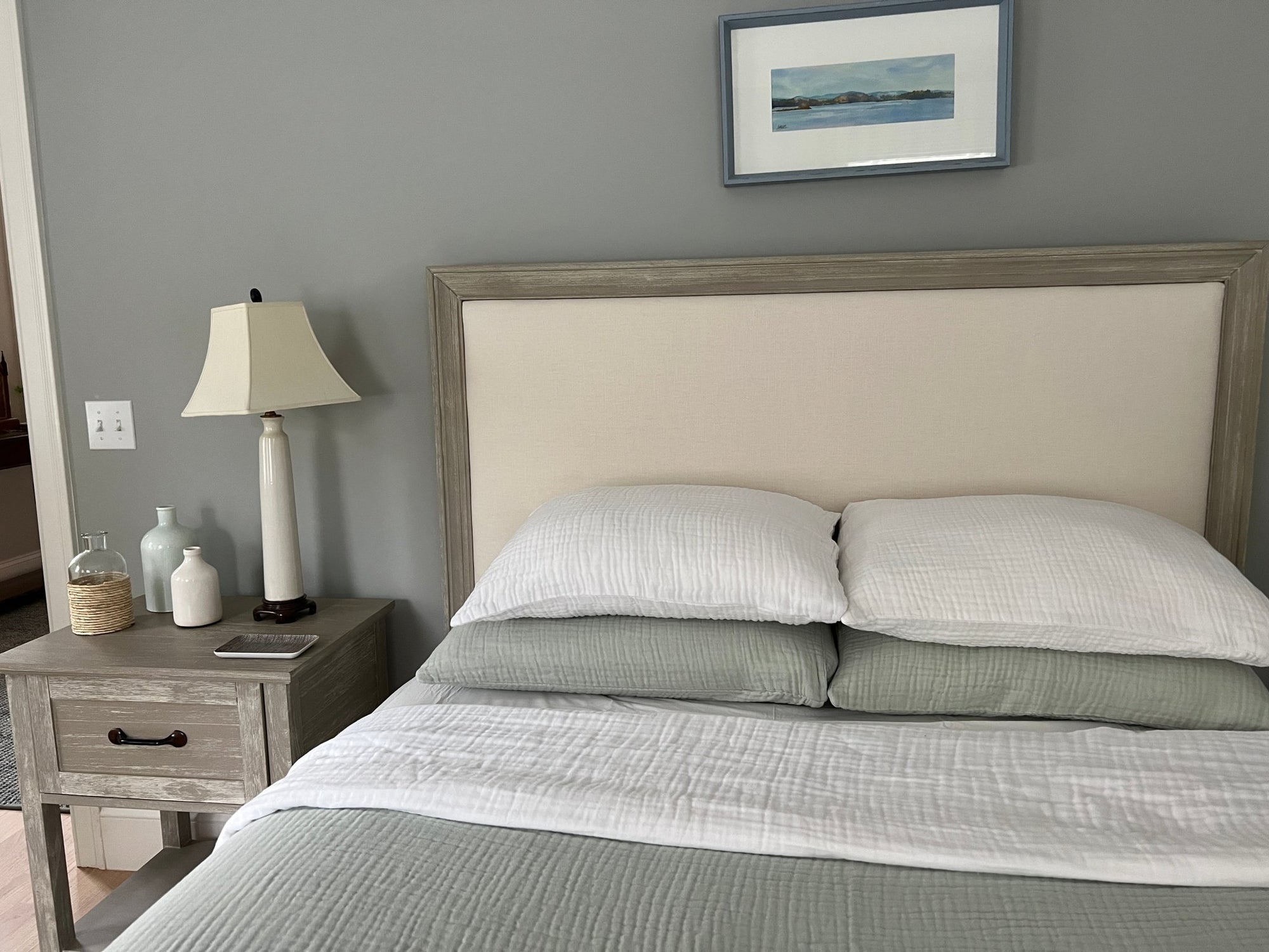 Organic Muslin Standard Pillow Covers Organic Pillowcase Gray Heron Glacial Sage