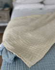 Summer-Weight Organic Gauze Full/Queen Blanket in Butter Cream Queen Muslin Blanket Gray Heron
