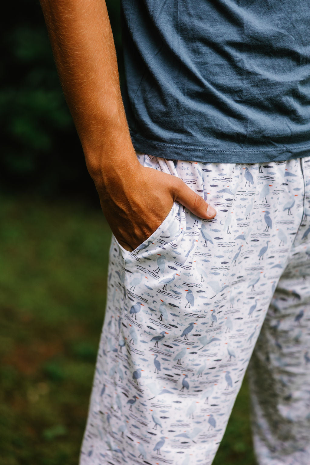 Men's Organic Pima Cotton Pajama Pants – Happy Heron Print Gray Heron