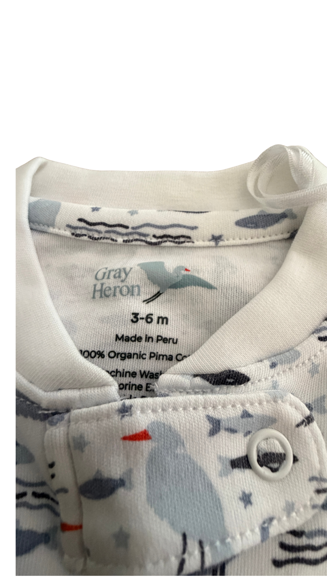 Organic Pima Baby Footie Pajamas - Happy Heron Print Organic Pajamas Gray Heron