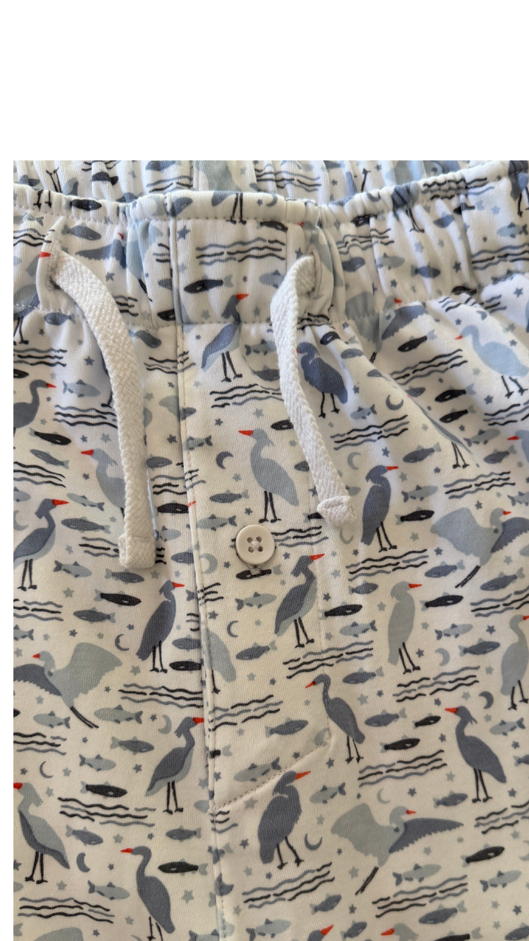 Men's Organic Pima Cotton Pajama Pants - Happy Heron Print Gray Heron