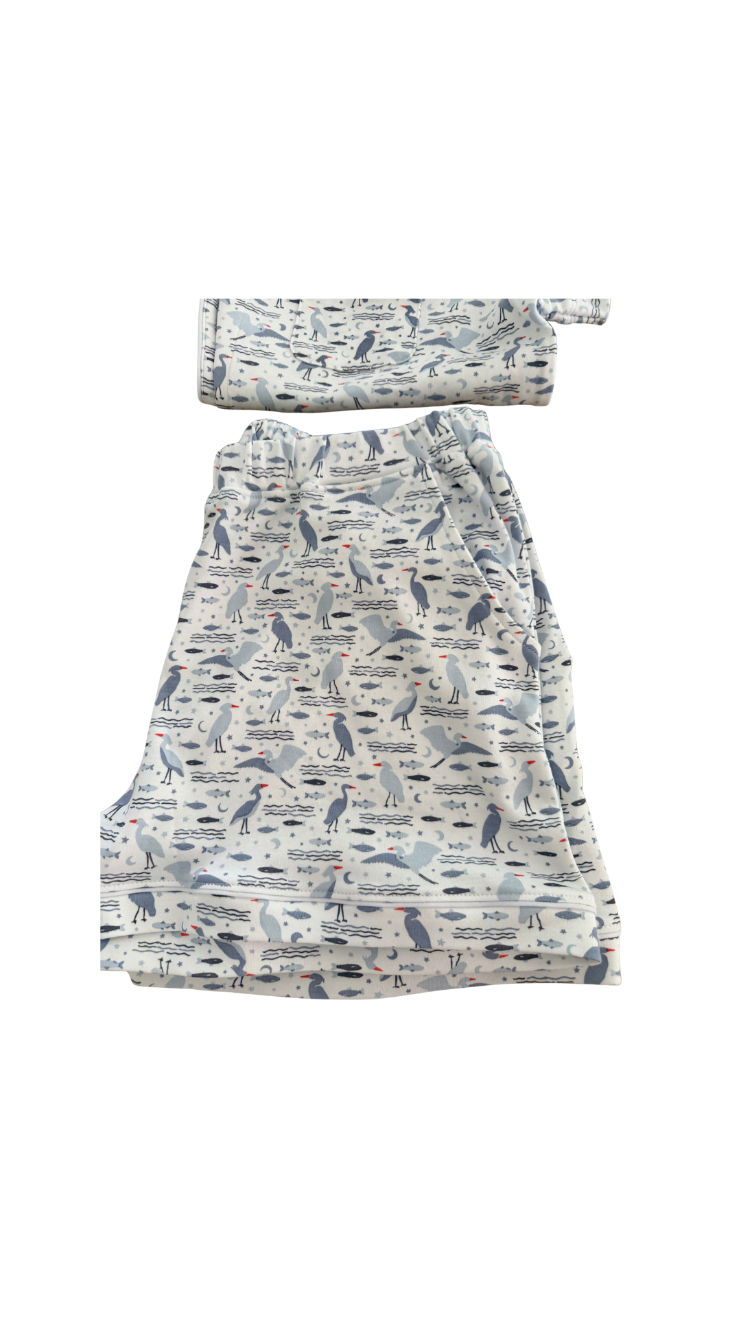 Organic Pima Cotton Shortie Pajamas - Happy Heron Print Gray Heron