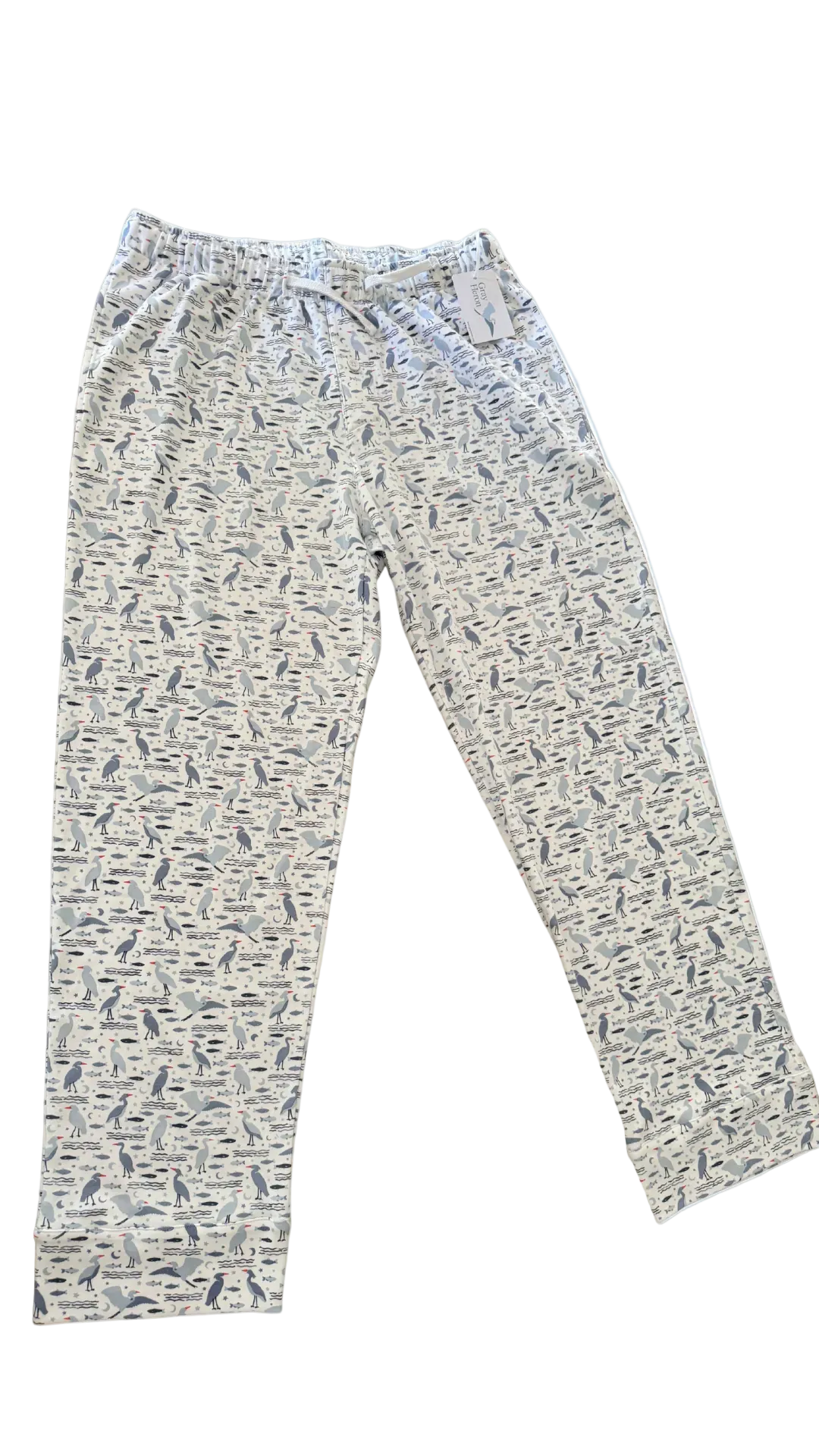 Men's Organic Pima Cotton Pajama Pants - Happy Heron Print Gray Heron