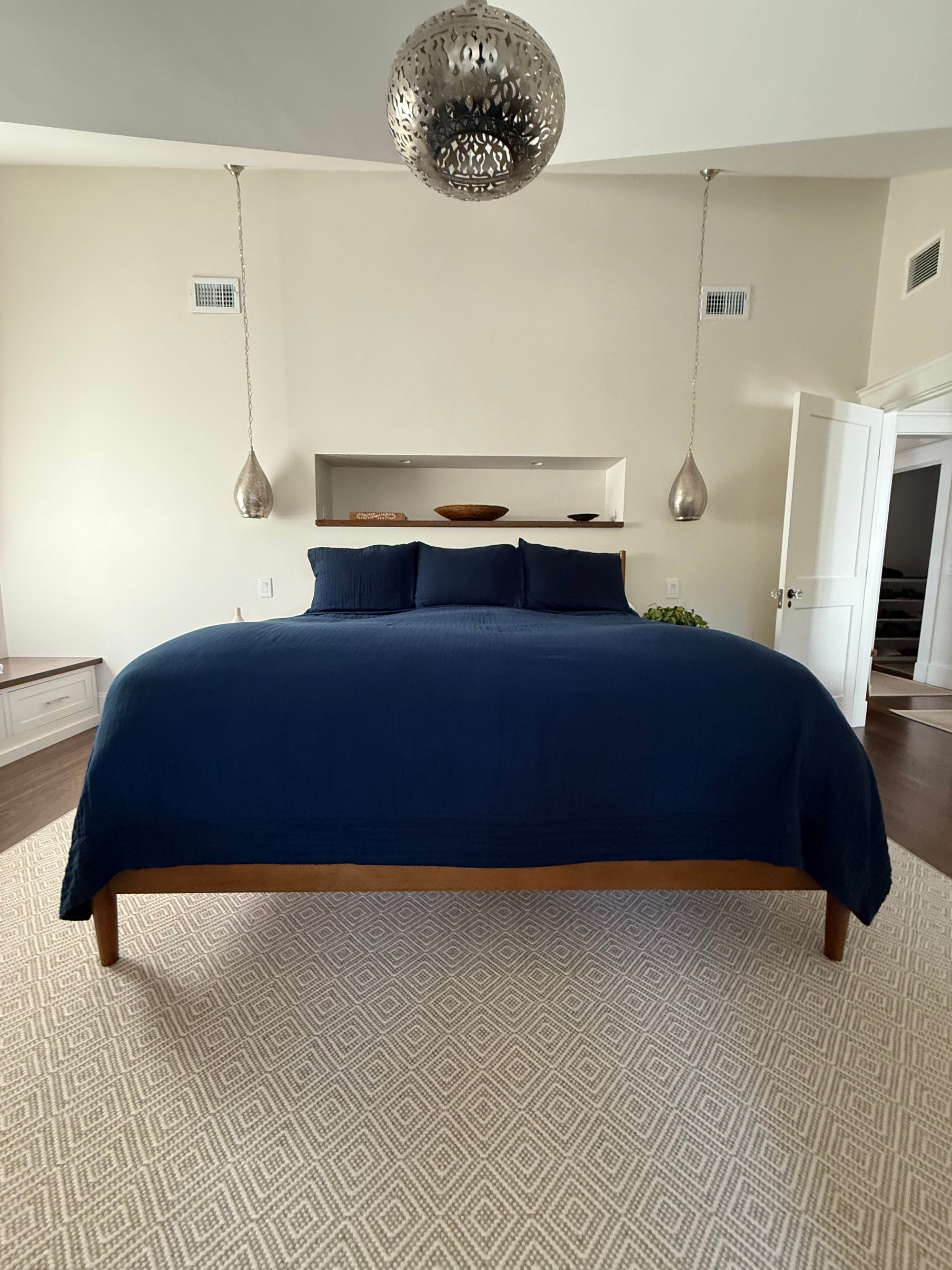 Navy Summer-Weight Organic Muslin King Blanket Adult Organic Cotton Muslin Blanket Gray Heron