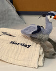 No-Dye, Natural Summer-Weight GOTS Organic Muslin Mini Stork Blanket Monogram Option Organic Baby Blanket Gray Heron