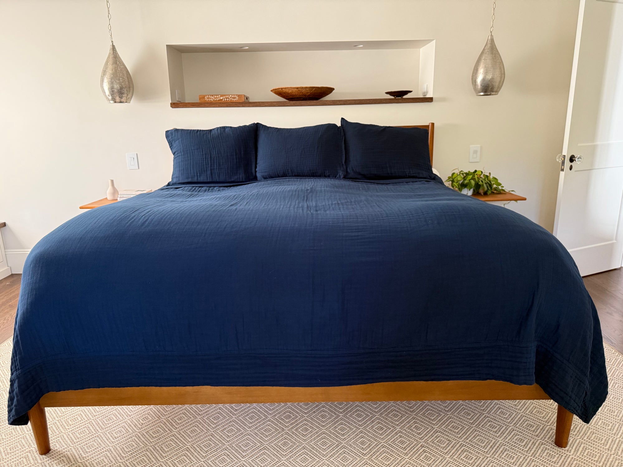 Navy All-Season Organic Muslin King Blanket Adult Organic Cotton Muslin Blanket Gray Heron