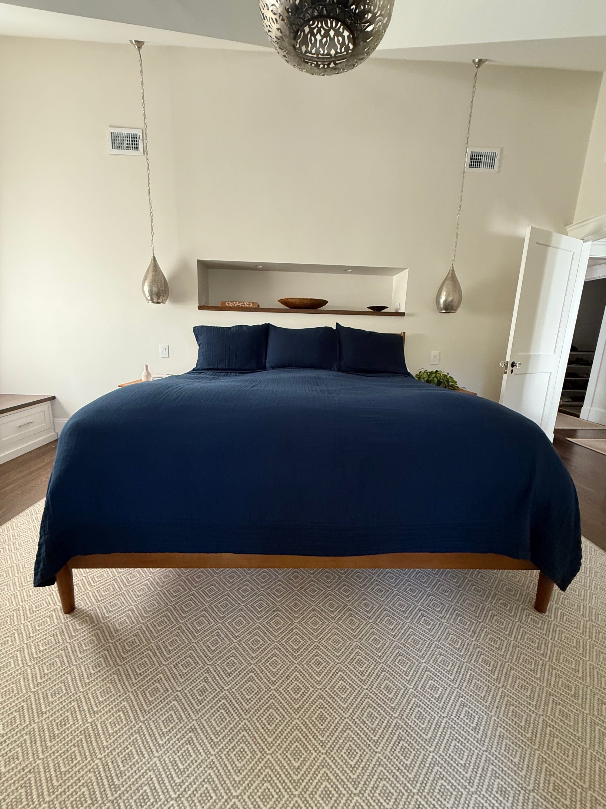 Navy All-Season Organic Muslin King Blanket Adult Organic Cotton Muslin Blanket Gray Heron