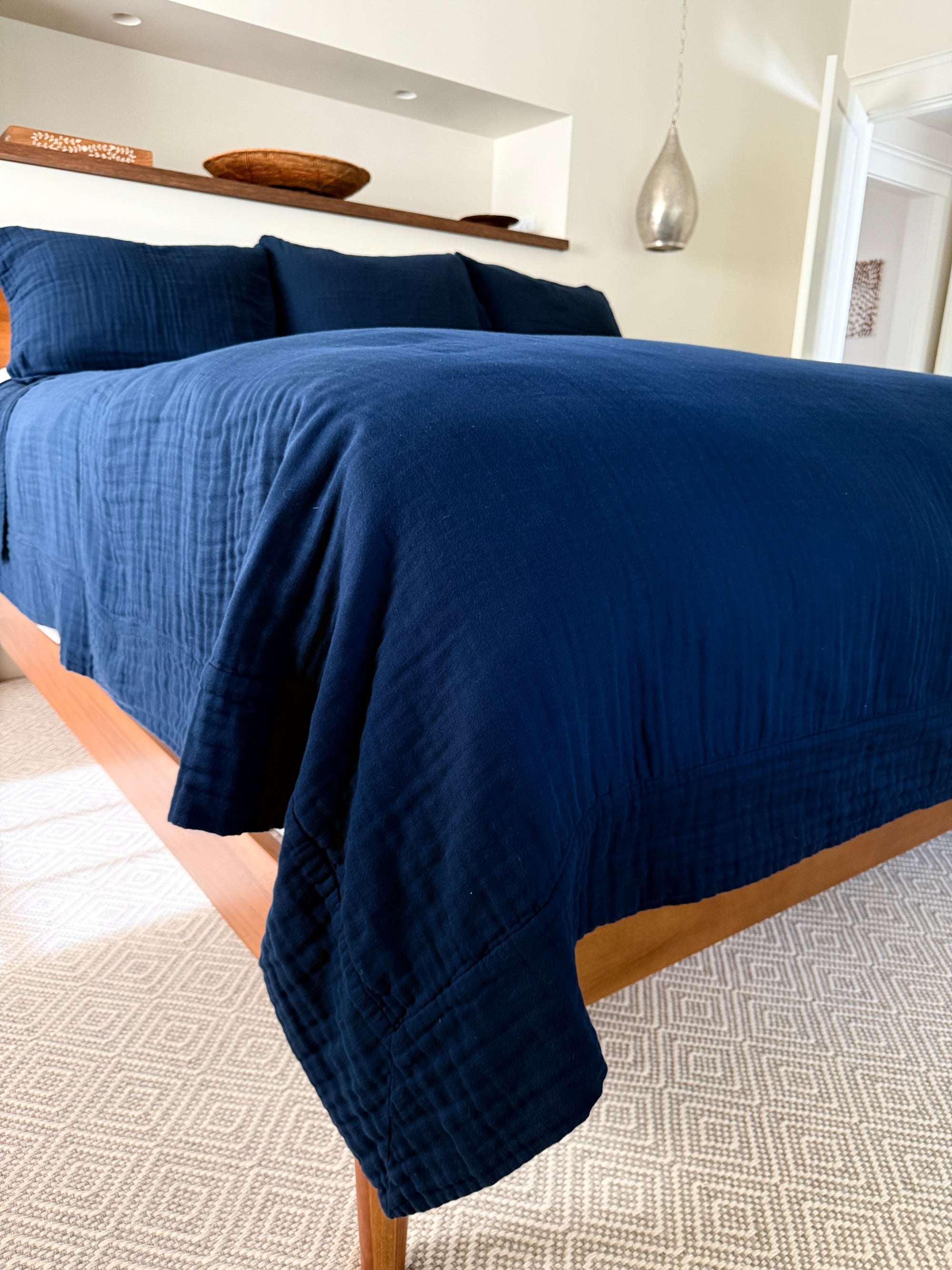 Navy All-Season Organic Muslin King Blanket Adult Organic Cotton Muslin Blanket Gray Heron