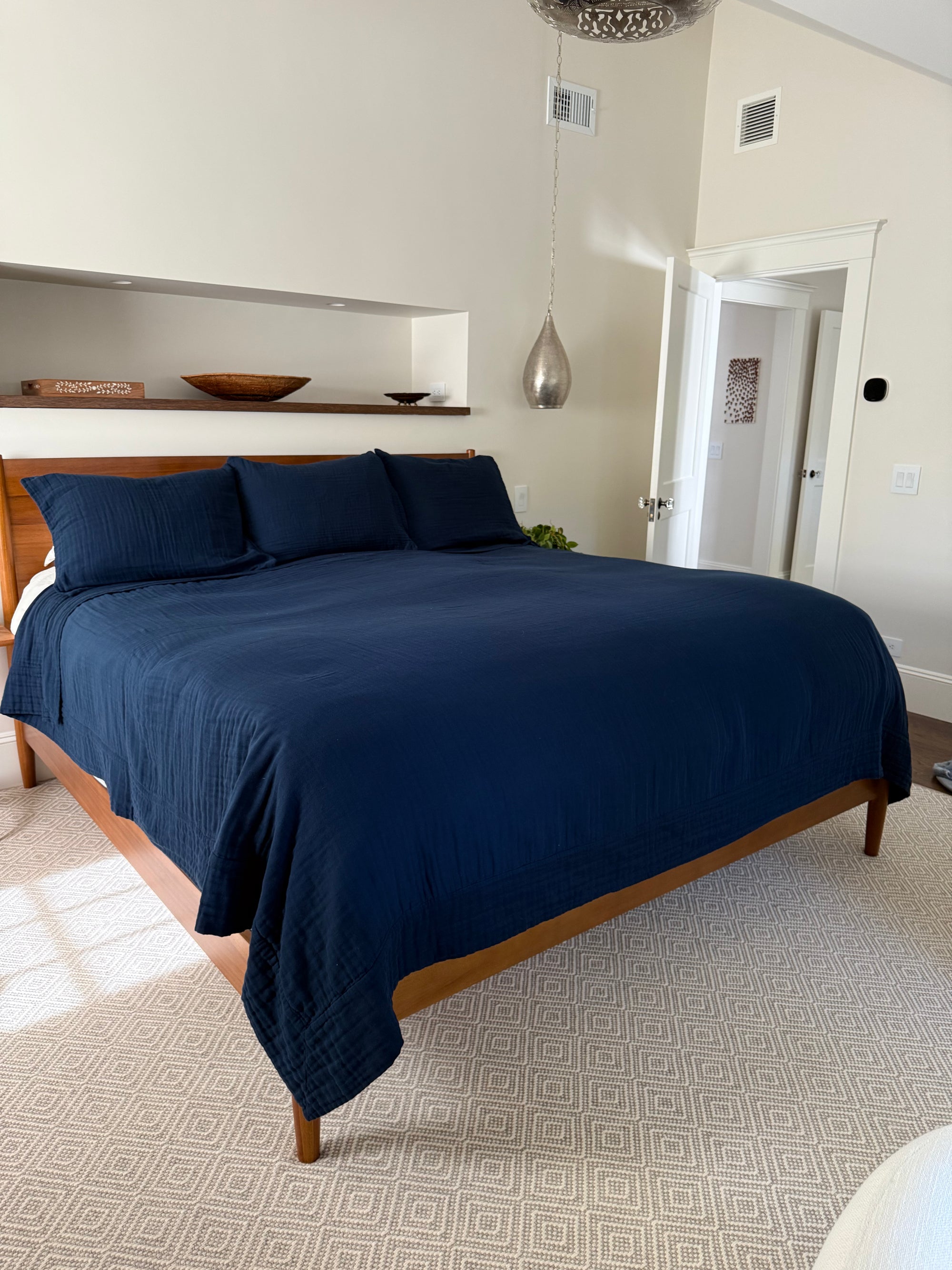 Navy All-Season Organic Muslin King Blanket Adult Organic Cotton Muslin Blanket Gray Heron