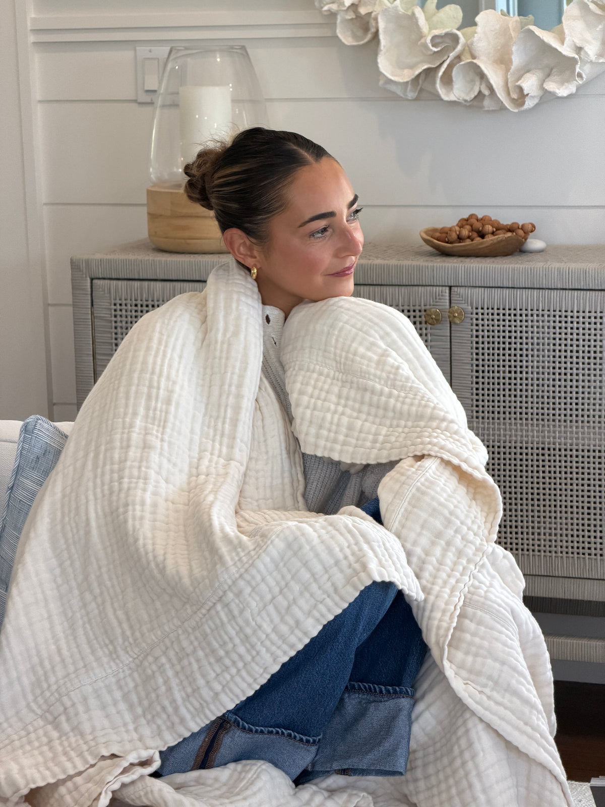 HAPPY ORGANIC COTTON MUSLIN ALL-SEASON OVERSIZED THROW BLANKET (66" x 84") - Gray Heron 