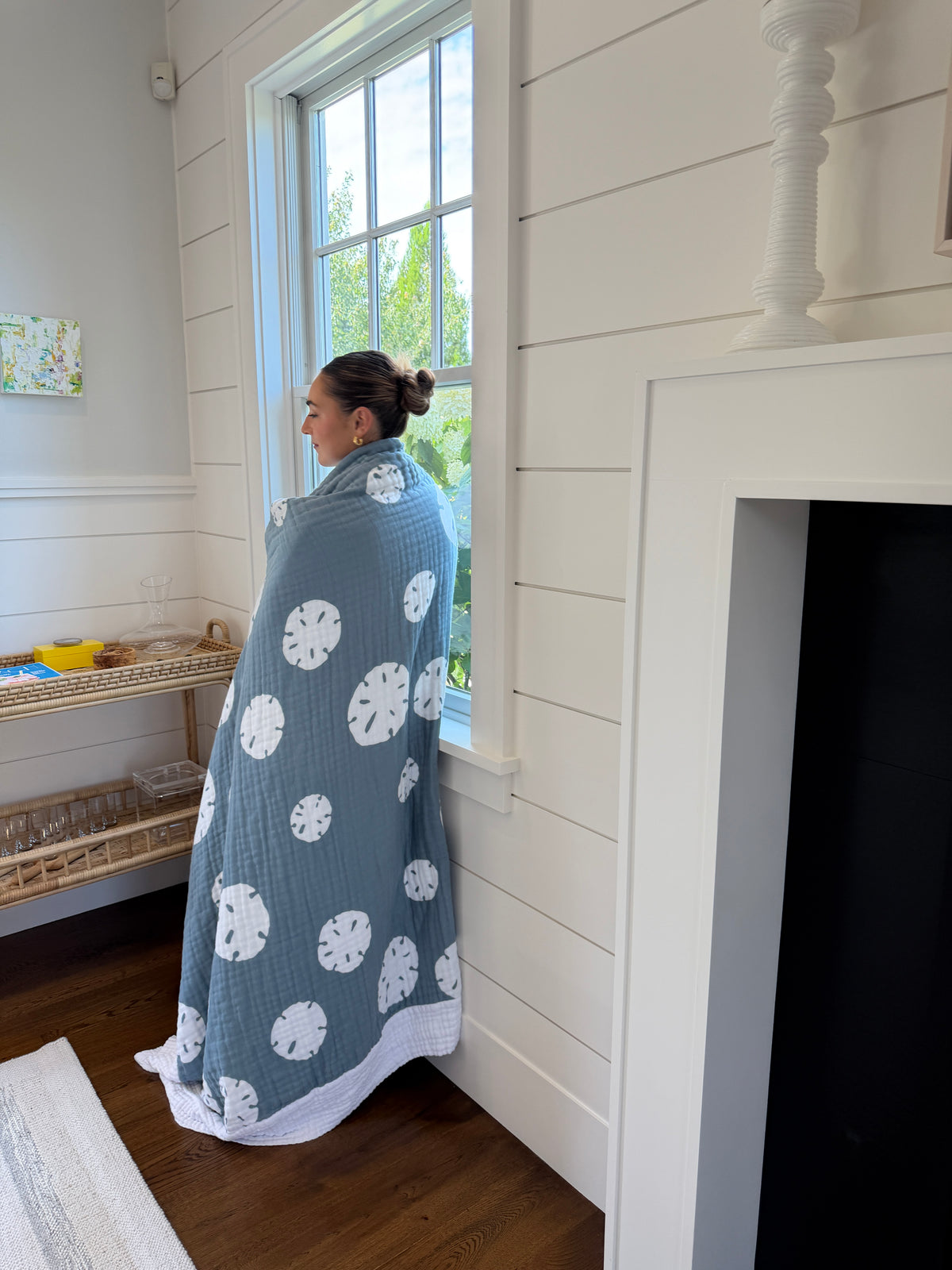 Organic Muslin All-Season Oversized Throw Blanket – Sand Dollar Slate & Snow Organic Cotton Muslin Blanket Gray Heron