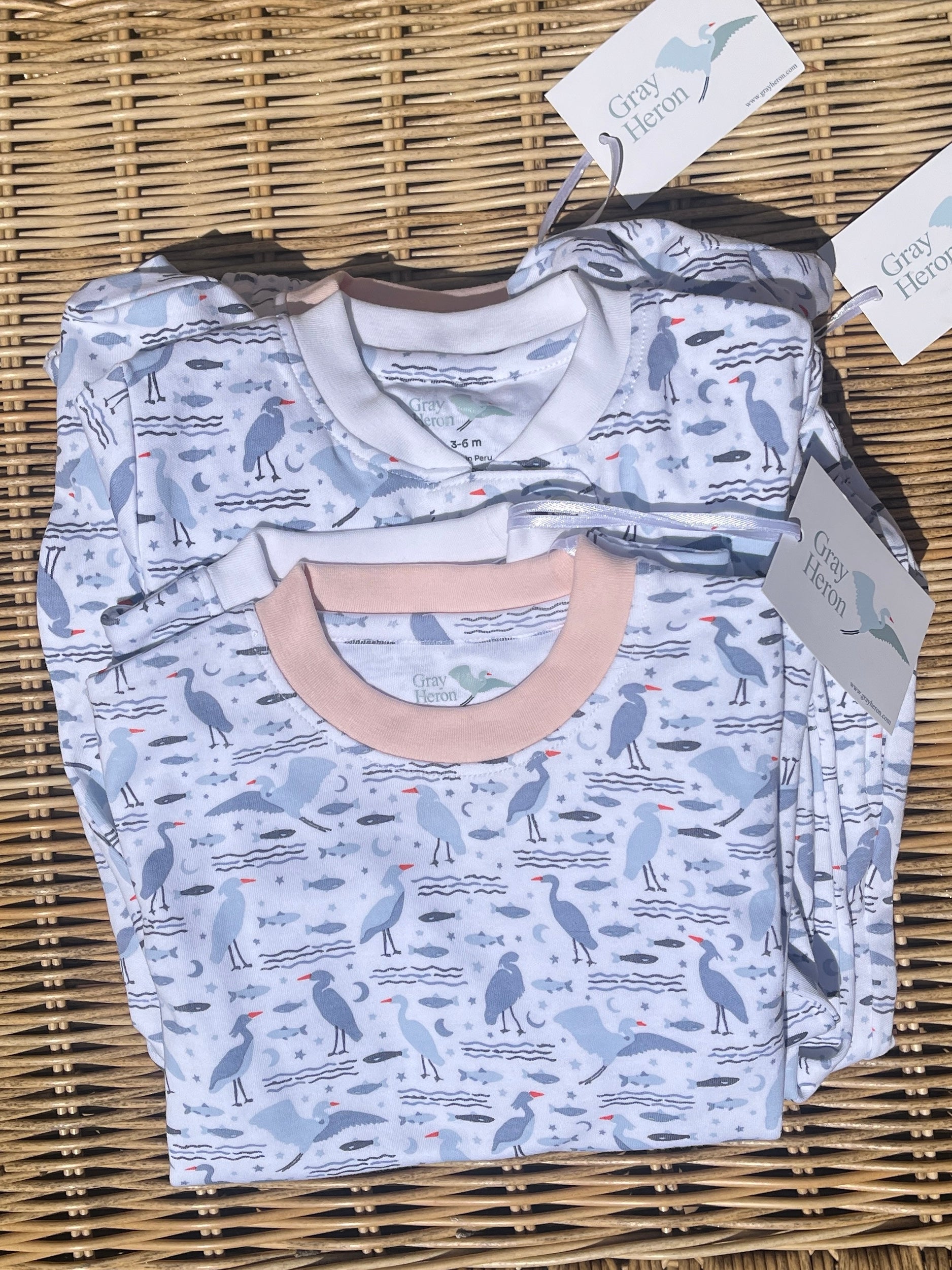 Organic Pima Toddler Pajamas - Happy Heron Print Gray Heron