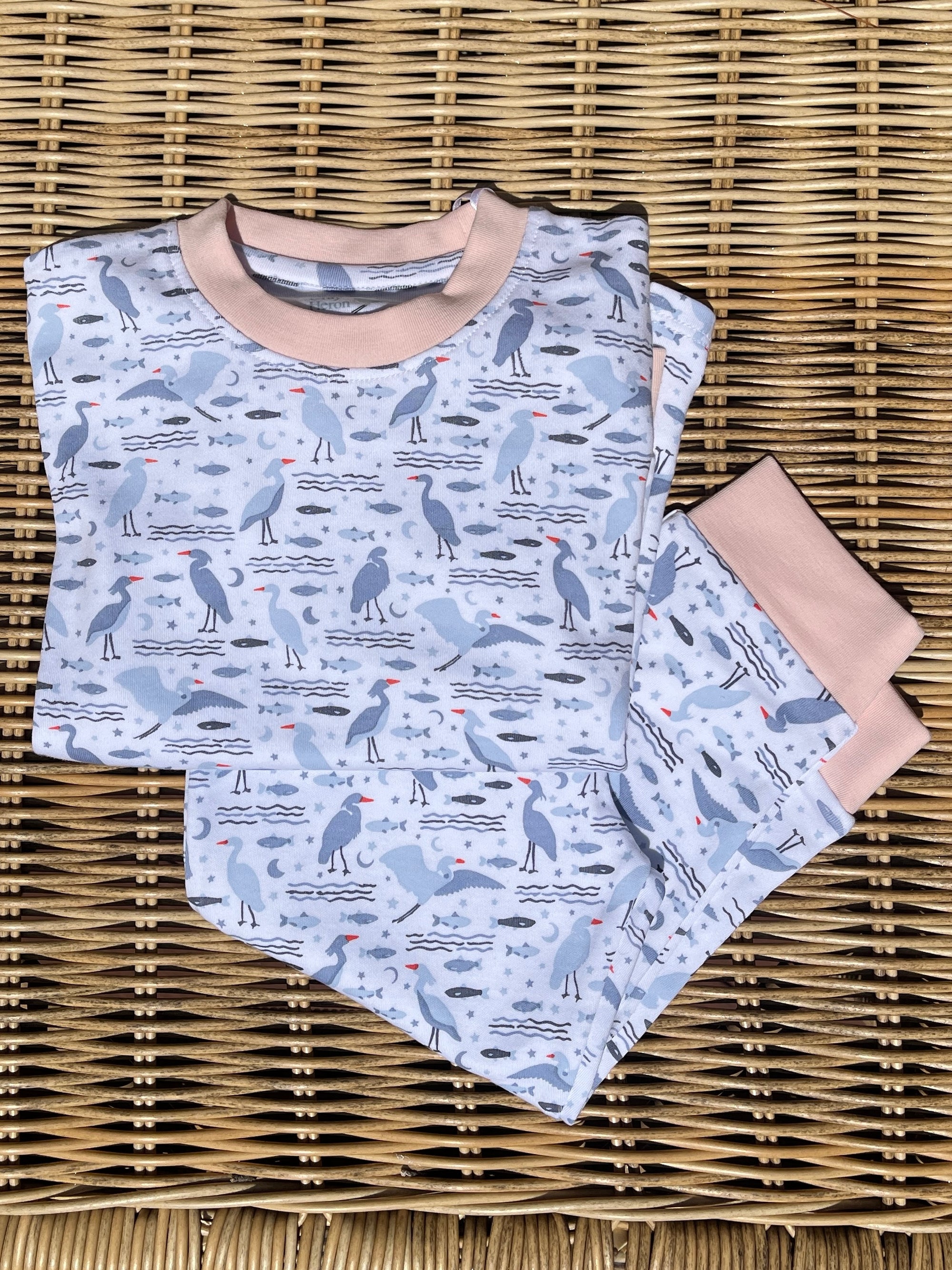 Organic Pima Toddler Pajamas - Happy Heron Print Gray Heron