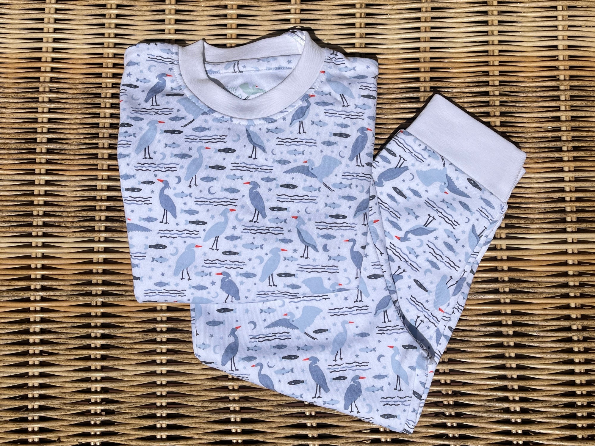 Organic Pima Toddler Pajamas - Happy Heron Print Gray Heron White 18-24 months