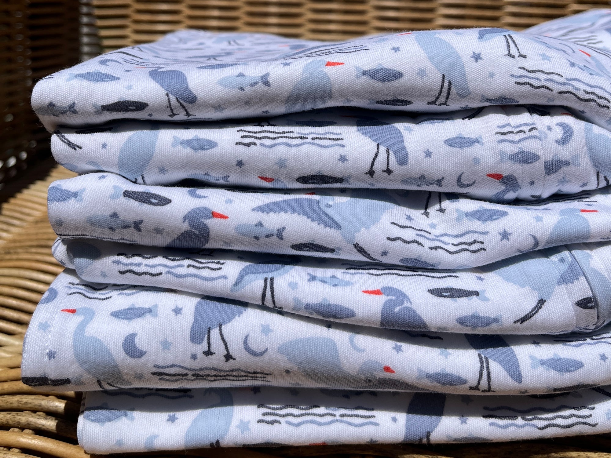 Women's Organic Pima Cotton Shortie Pajamas - Happy Heron Print Gray Heron