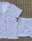 Women's Organic Pima Cotton Shortie Pajamas - Happy Heron Print Gray Heron S