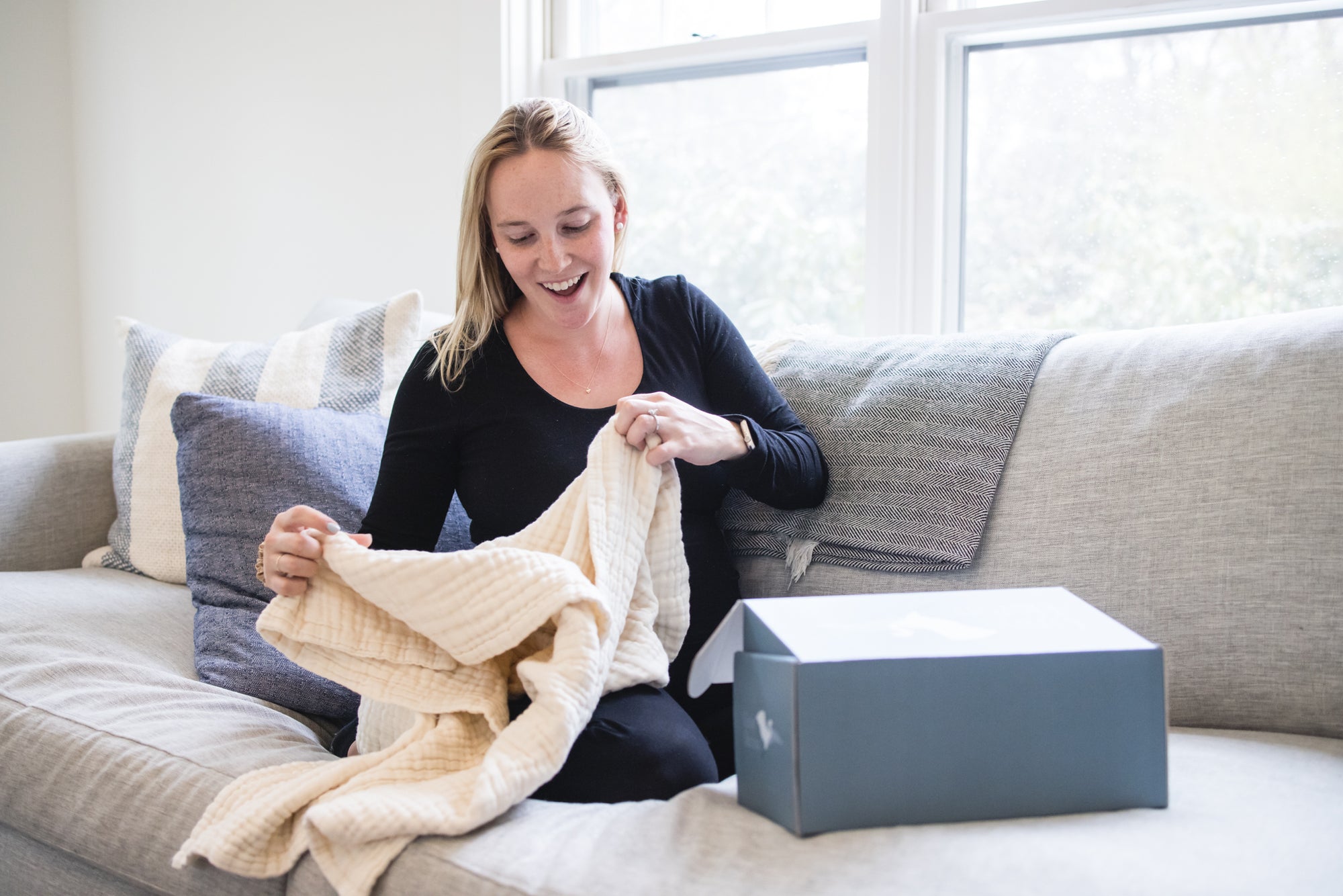 Natural No-Dye  Summer-Weight Organic Muslin Mini Blanket - Gray Heron 