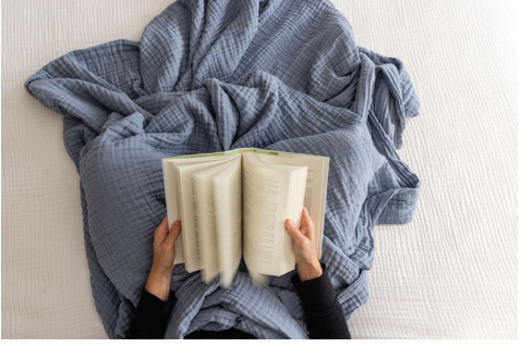 Organic Muslin Summer-Weight King Blanket in Lake Gray Heron
