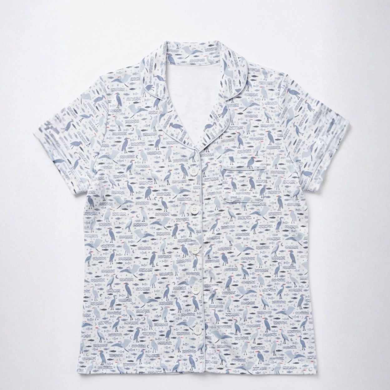 Organic Pima Shortie Pajamas in Heron Print - Gray Heron 