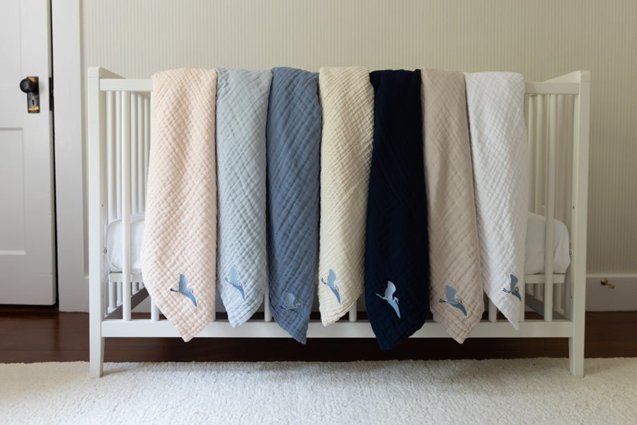 Mist All-Season Organic Muslin Mini Blanket 8 Layer Muslin Baby Blanket Gray Heron