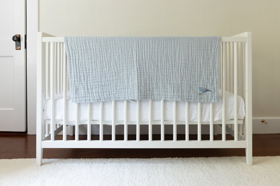 Mist All-Season Organic Muslin Mini Blanket 8 Layer Muslin Baby Blanket Gray Heron