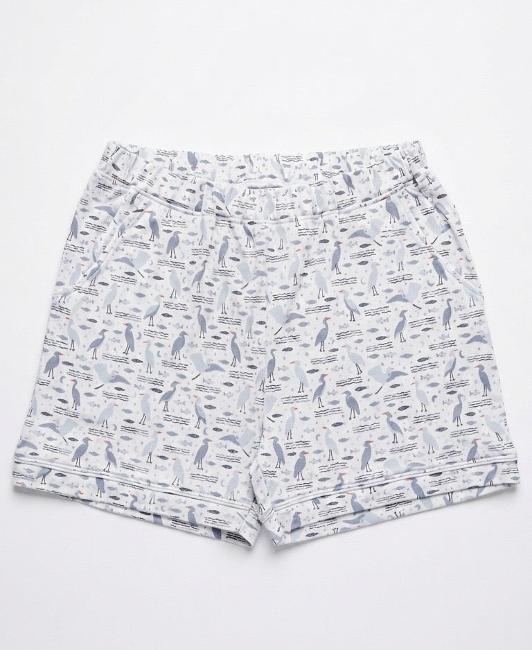 Organic Pima Shortie Pajamas in Heron Print - Gray Heron 