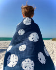 Sand Dollar Navy & Snow All - Season Organic Muslin Throw Blanket - Gray Heron