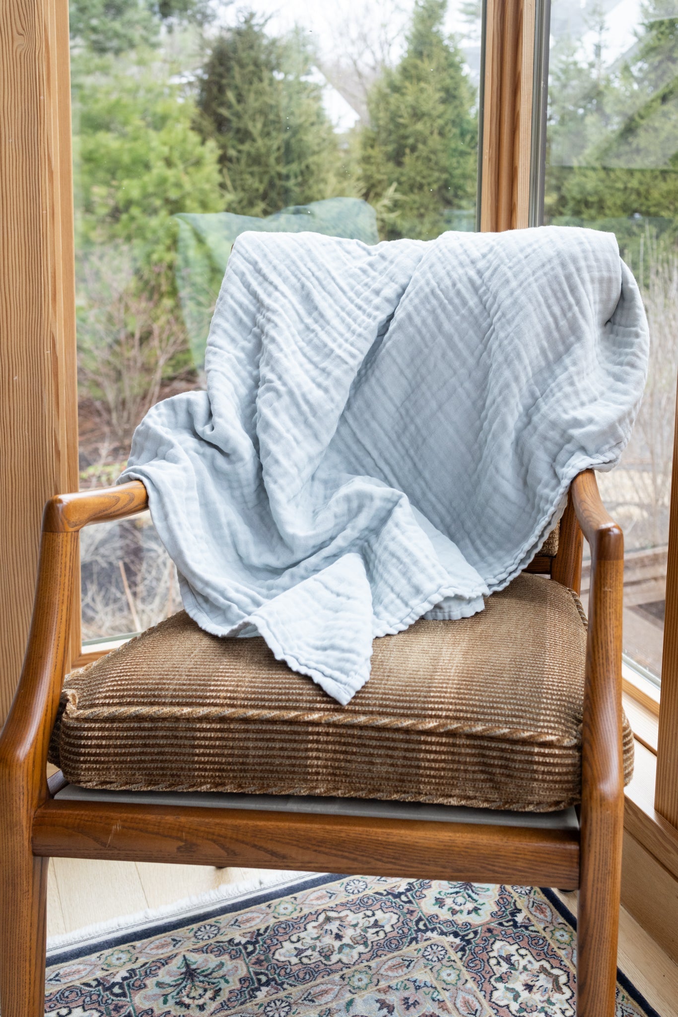 Mist Summer - Weight Organic Muslin Oversized Throw Blanket - Gray Heron