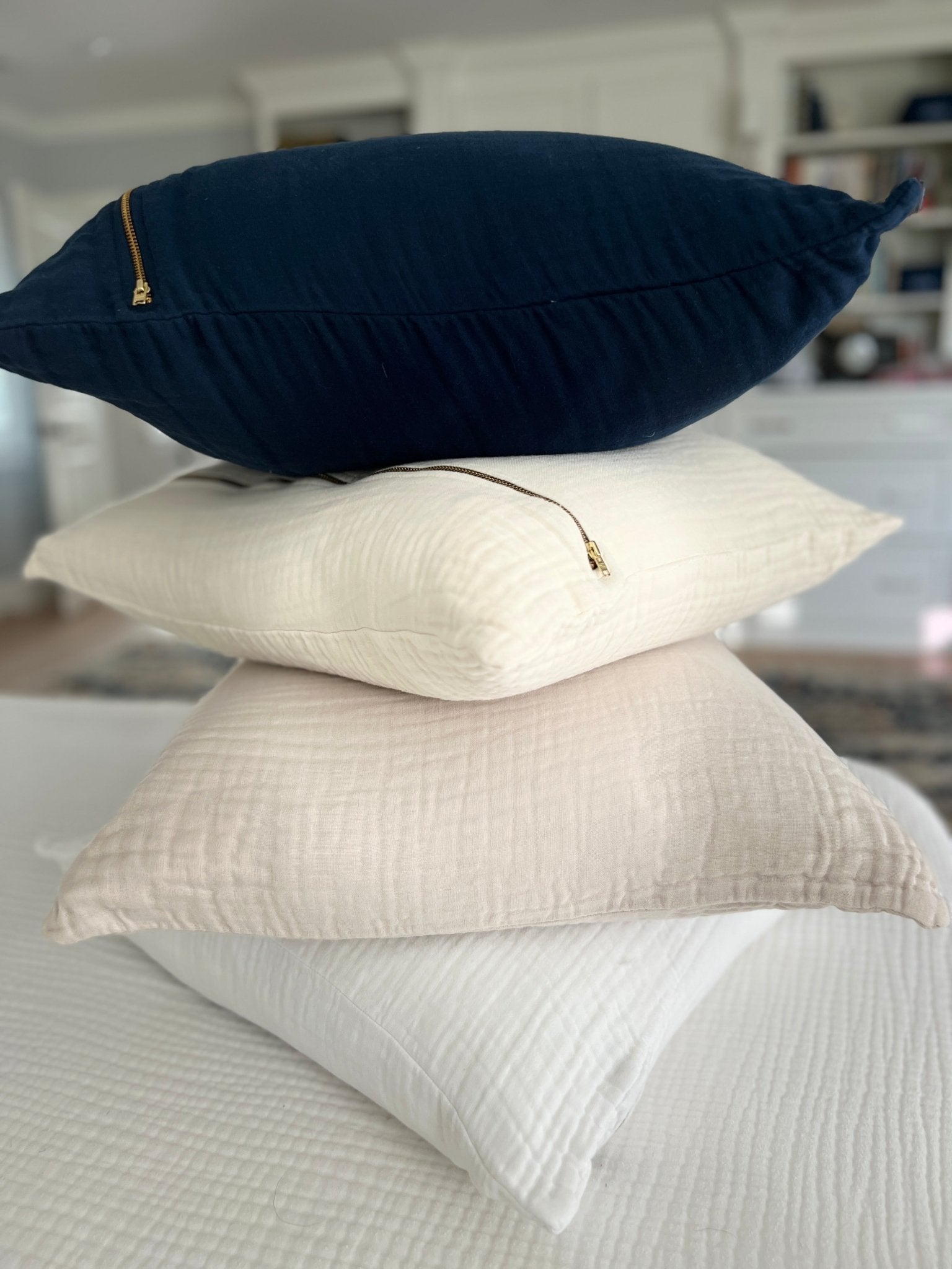 Navy Organic Muslin 22" Throw Pillowcase - Gray Heron