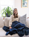 Navy Summer - Weight Organic Muslin Oversized Throw Blanket - Gray Heron