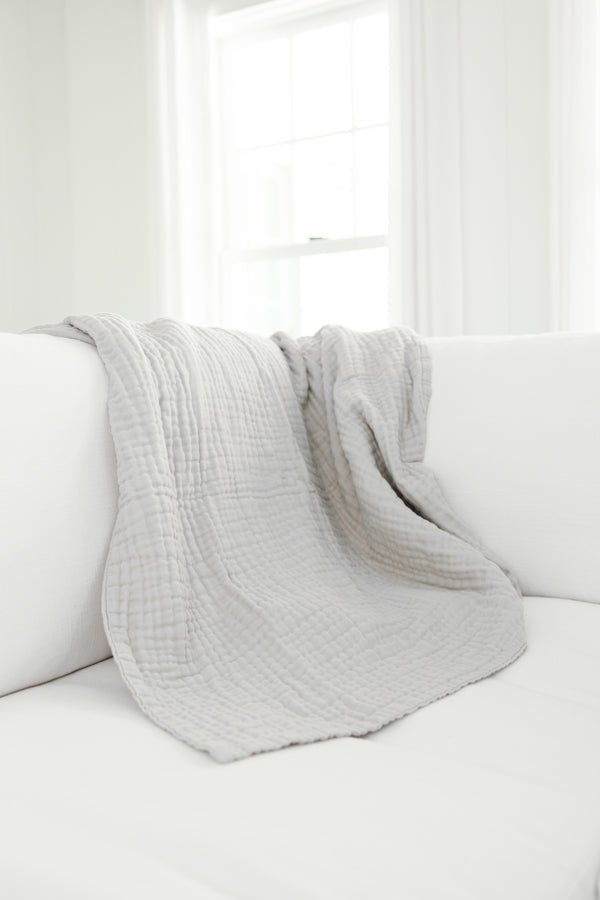 Oat All - Season Organic Muslin Queen Blanket - Gray Heron