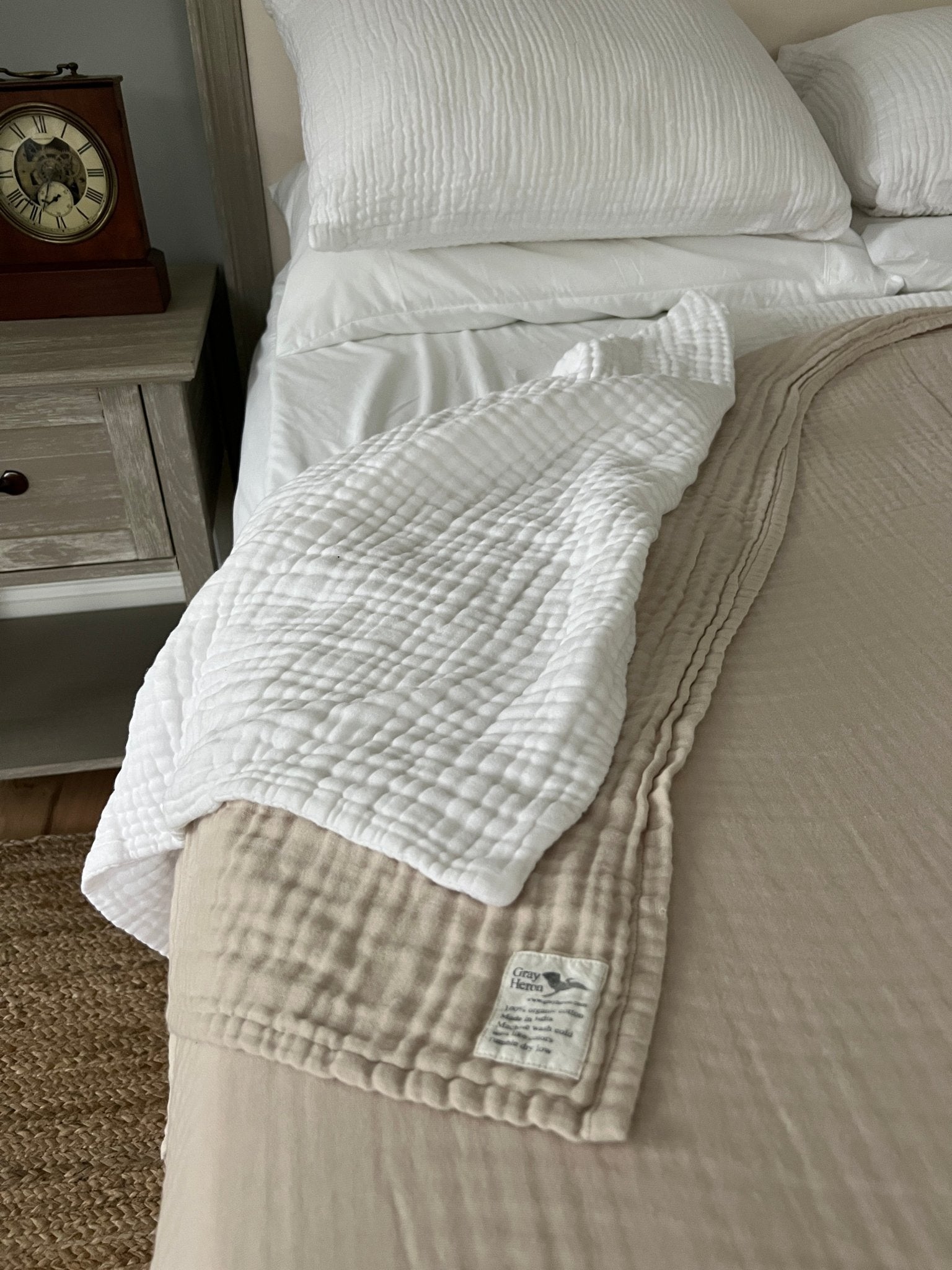 Oat Summer - Weight Organic Muslin Queen Blanket - Gray Heron