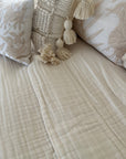 Organic Muslin Oversized Throw/Twin with 5 Inch Border, Natural, No-Dye 8 Layer Cotton Muslin Oversized Throw Gray Heron