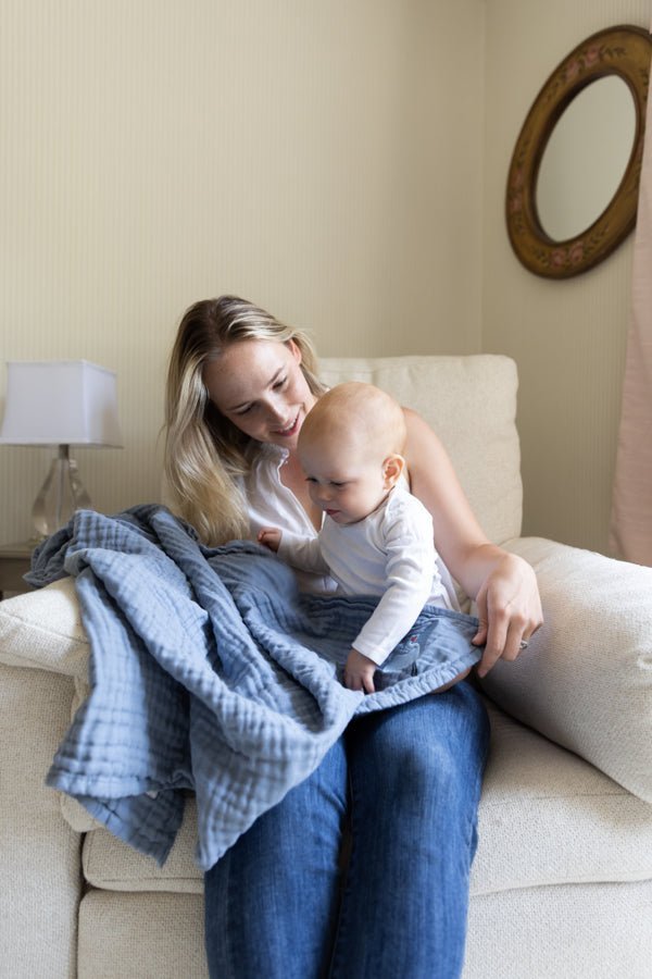 Organic Muslin All-Season Mini Blanket - Mist 8 Layer Muslin Baby Blanket Gray Heron