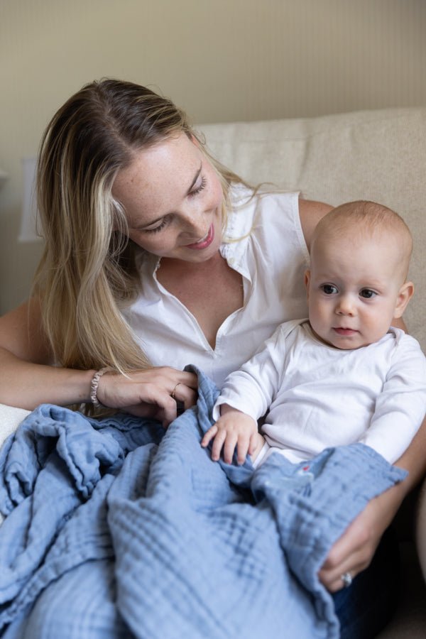 Organic Muslin All-Season Mini Blanket - Mist 8 Layer Muslin Baby Blanket Gray Heron