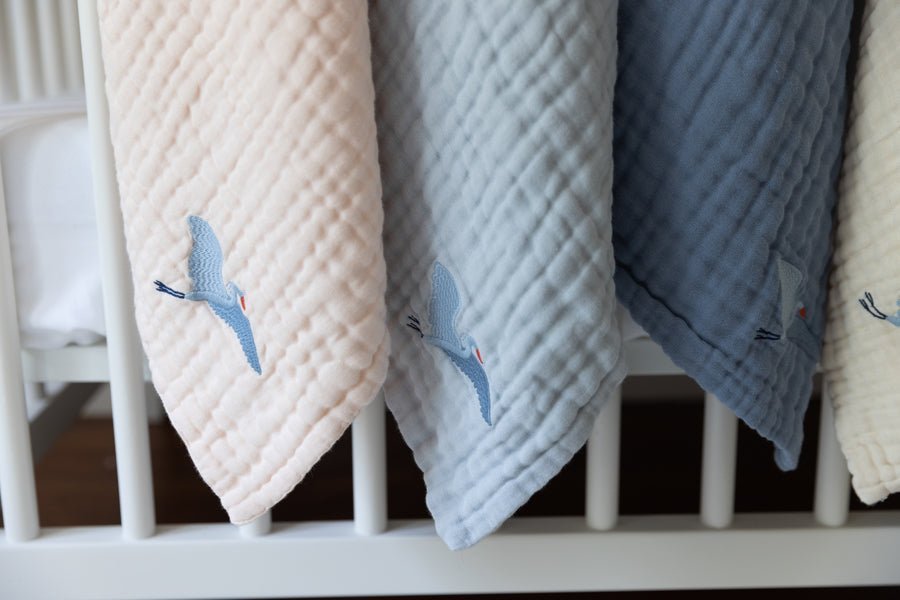 Organic Muslin All-Season Mini Blanket - Mist 8 Layer Muslin Baby Blanket Gray Heron