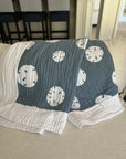 Sand Dollar Navy & Snow All - Season Organic Muslin Throw Blanket - Gray Heron